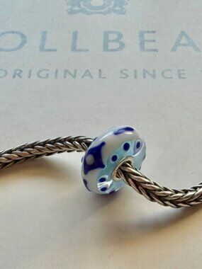 Trollbeads OOAK Unique Bead - Royal Blue on White - Clear & Pale Blue Core